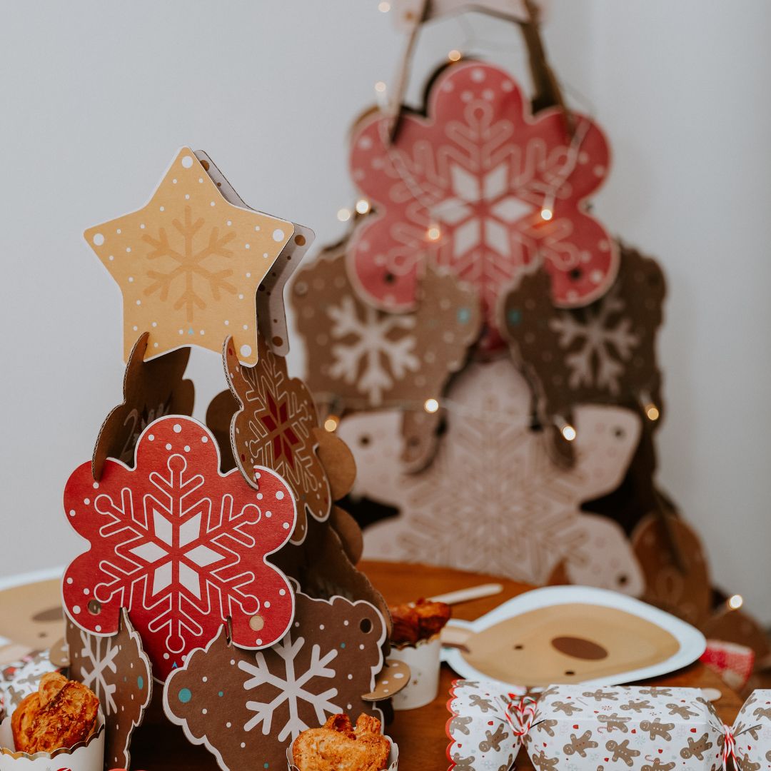 gingerbread decoration party with cardboard Christmas tree
